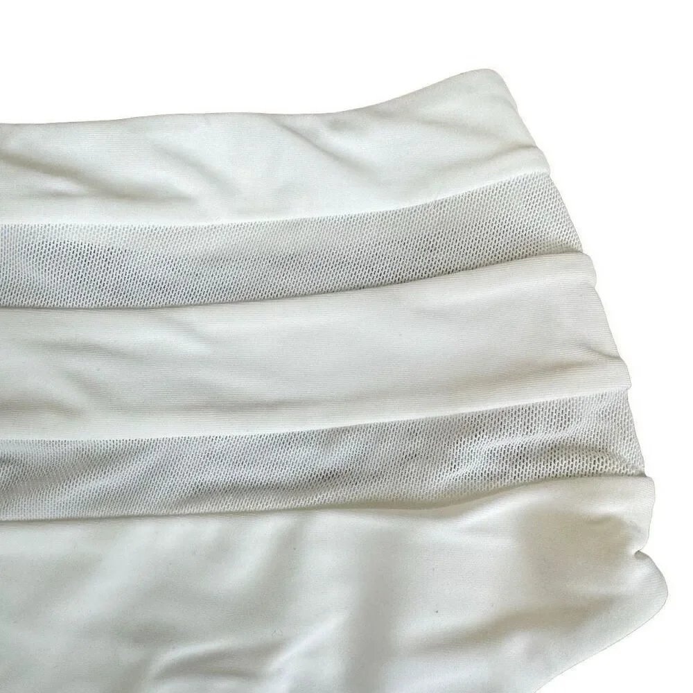 Lovers + Friends Cashel High Waist Bikini Bottom in White Sheer Mesh Stripes Che - Picture 7 of 13